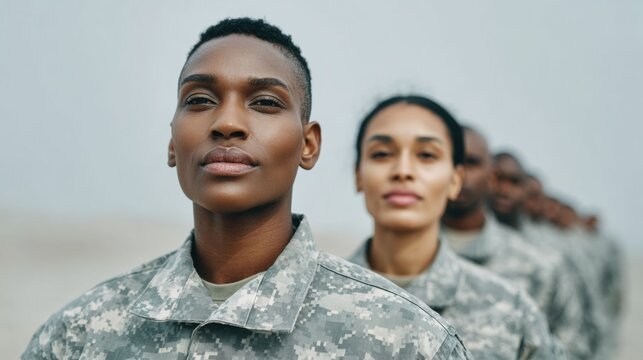 Military Basic Training Soldiers in Uniform Outdoors Showing Discipline, Unity, Teamwork for Defense Industry and Modern Readiness Campaigns