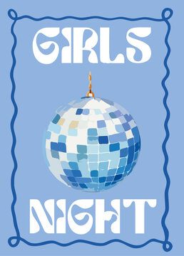 DISCO "GRISL NIGHT" SUMMER POSTER - MAMMA MIA SUMER GIRLY ILLUSTRATIONS WATERCOLOR STYLE