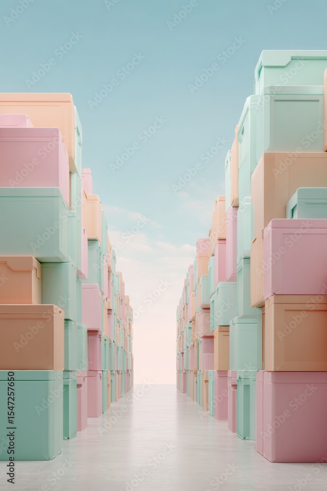 Poster Autonomous Robots Navigating Organized Warehouse Aisles with Stacked Goods in Evening at Modern Logistics Center for Smart Supply Chain Optimization
