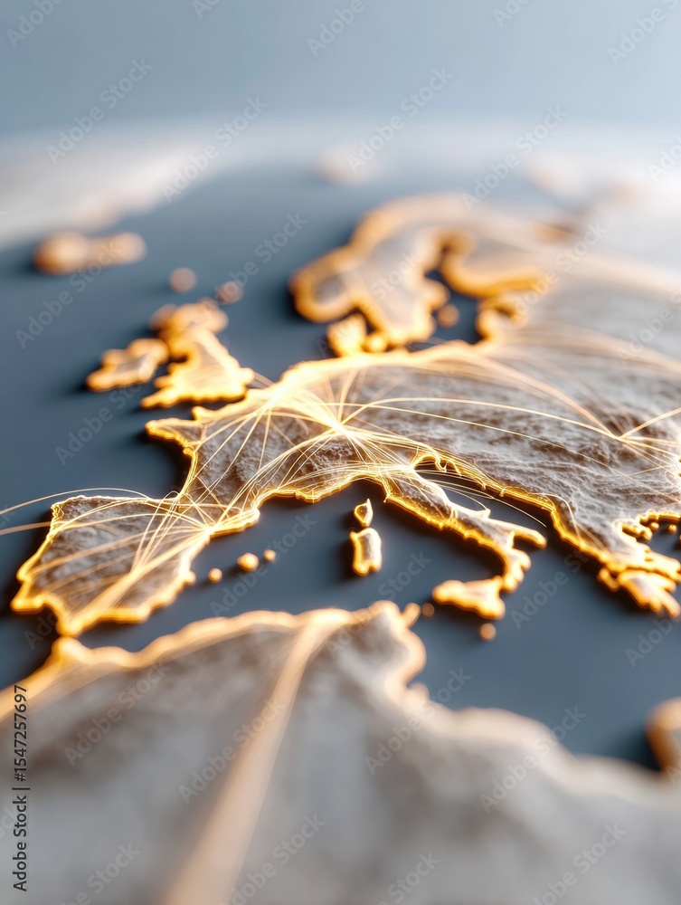 Poster futuristic automation hub map illuminating european logistics network with smart digital flow for ad