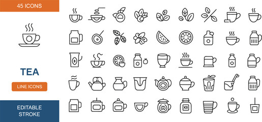 Tea line icons isolated on white background