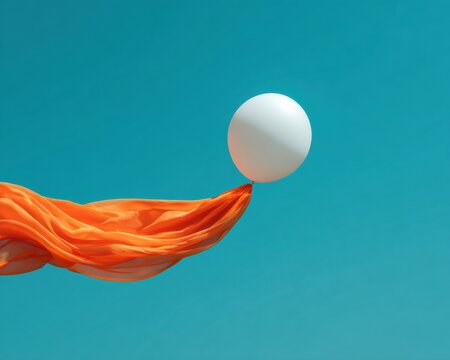 Innovative White Weather Balloon with Orange Fabric Ascending Against Clear Sky for Atmospheric Research and Climate Data Collection Promotion