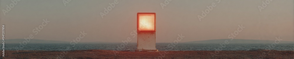 Poster minimalist emergency siren alert unit with bright flashing lens on transparent background for safety
