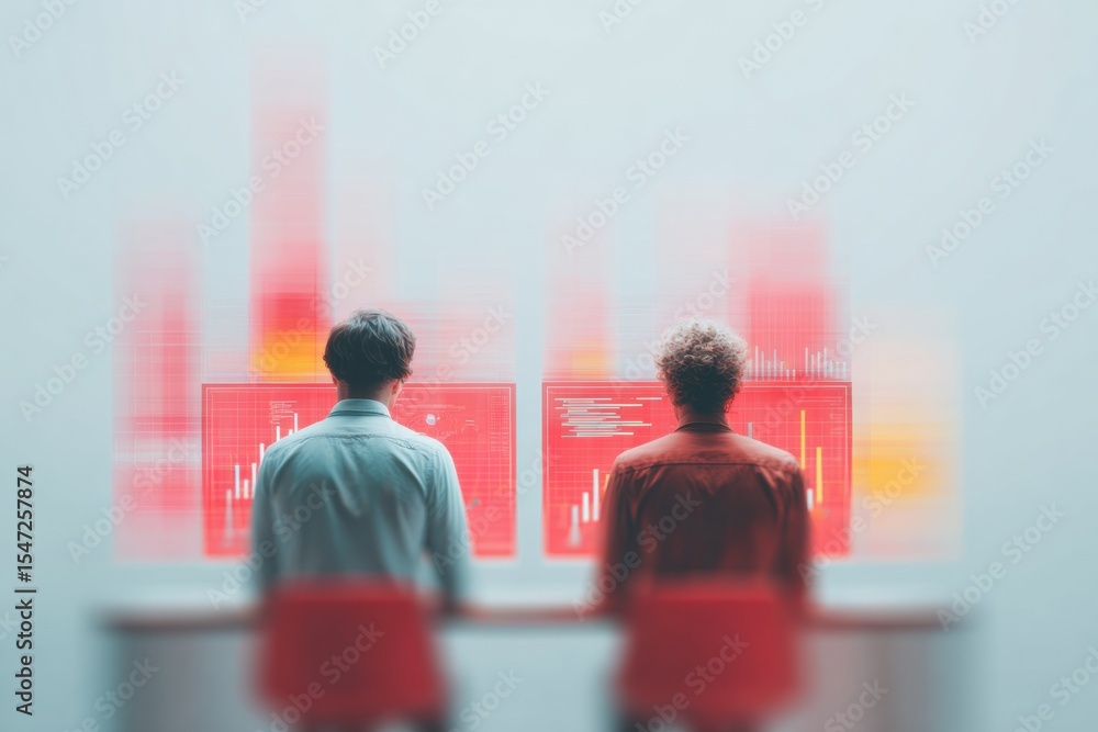Poster AI Ethics Researchers Collaborating on Transparent Data Displays in Futuristic Tech Office with Digital Growth Analytics for Innovation and Strategic Investment