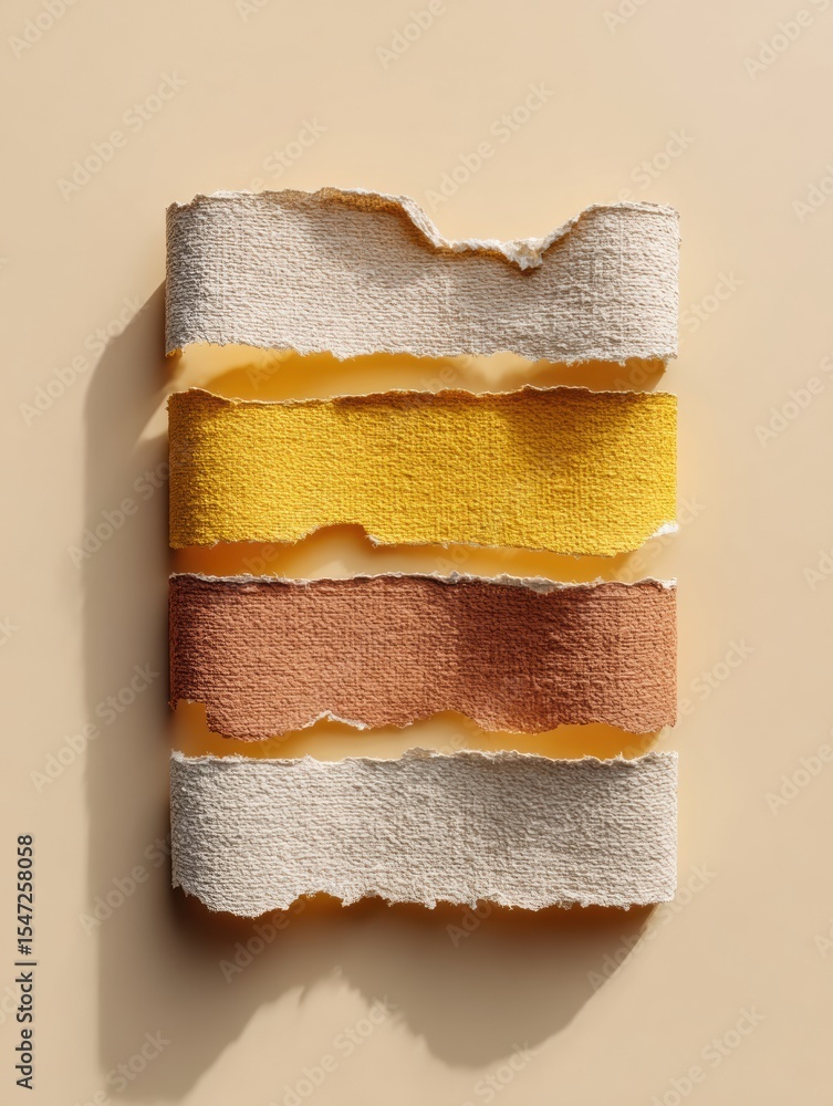 Aufkleber Torn Paper Strips with Textured Surfaces and Jagged Edges in Earth Tones for Editorial Design and Clear Communication Concepts