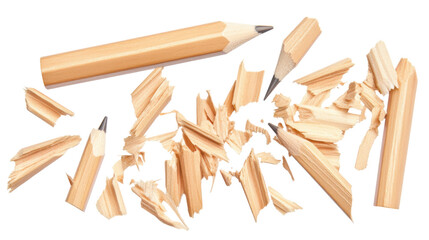 Set of wooden spiral shavings from sharpening process isolated on white background
