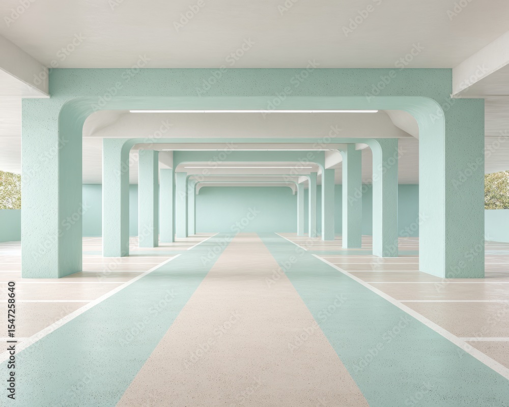 Poster spacious safe basement car parking with modern concrete structure and clearly marked spaces for secu