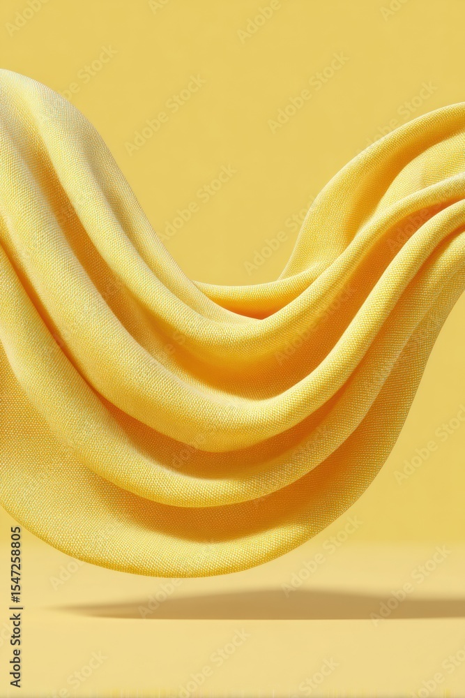 Poster Draped Vibrant Yellow Textile Fabric with Smooth Flowing Texture over Monochromatic Background for Modern Design and Visual Merchandising
