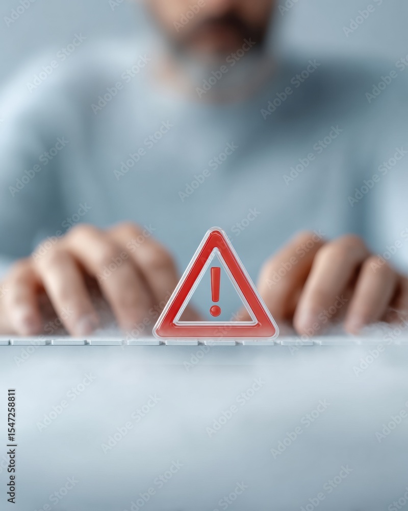 Poster phishing alert concept with businessman typing on keyboard and digital security warnings in misty da