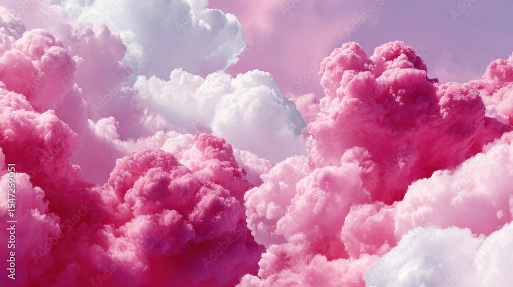 Aufkleber Vivid Magenta and White Cloud Formation with Geometric Vapor Patterns in Bright Artificial Light for Modern Meteorology and Digital Design Projects