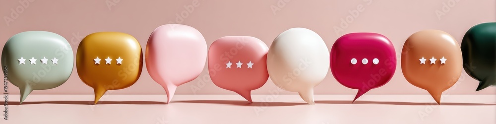 Poster digital customer feedback chat bubbles with five-star ratings and interaction elements for online re