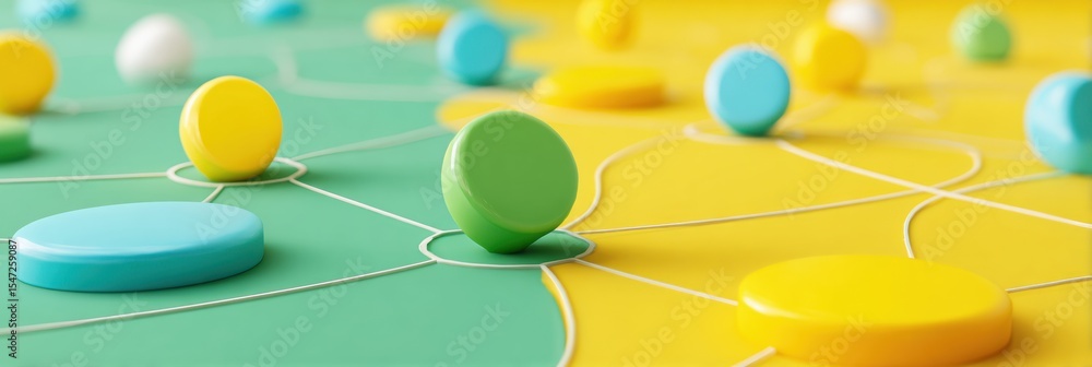Poster Playful Digital Location Tracking Interface with Bright Markers and Geometric Network Lines for Next-Gen Mapping and Navigation Tech Promotion