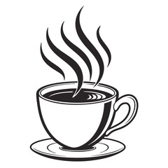 Coffee Mug Silhouette – Black Vector with Rising Steam illustration