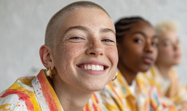 Diverse LGBTQ+ Teens Creating Pride Flags with Rainbow Paints in Bright Inclusive Art Studio - Joyful Youth Expression and Community Creativity