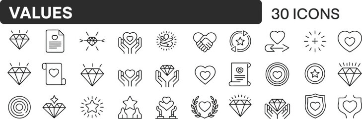 Values icons representing love care and integrity isolated on white