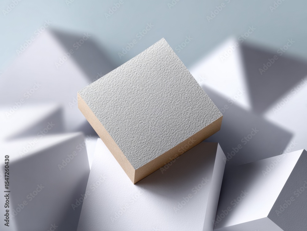 Aufkleber Textured Square Paper Note Stack with Neutral Gray Surface on Geometric Background for Modern Office Organization and Creative Task Management