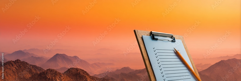 Poster Minimalist Wooden Clipboard with Checklist and Pencil on Transparent Background for Modern Workflow and Productivity Marketing in Business and Digital Contexts