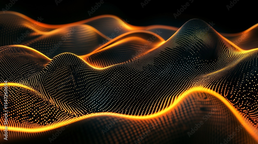 Poster abstract glowing waveform landscape with depth and dynamic lighting