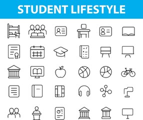 Student lifestyle lineiconss set, editable formates ai , eps, jpg, png 
