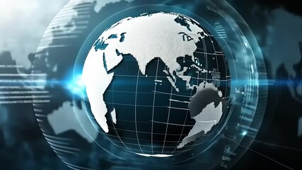 3D rotating globe with digital data overlay, showcasing global connectivity in a futuristic setting - Powered by Adobe