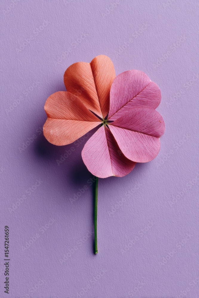 Aufkleber minimalist four-leaf clover with distinctive stem in pastel tones on simple background, symbolizing 