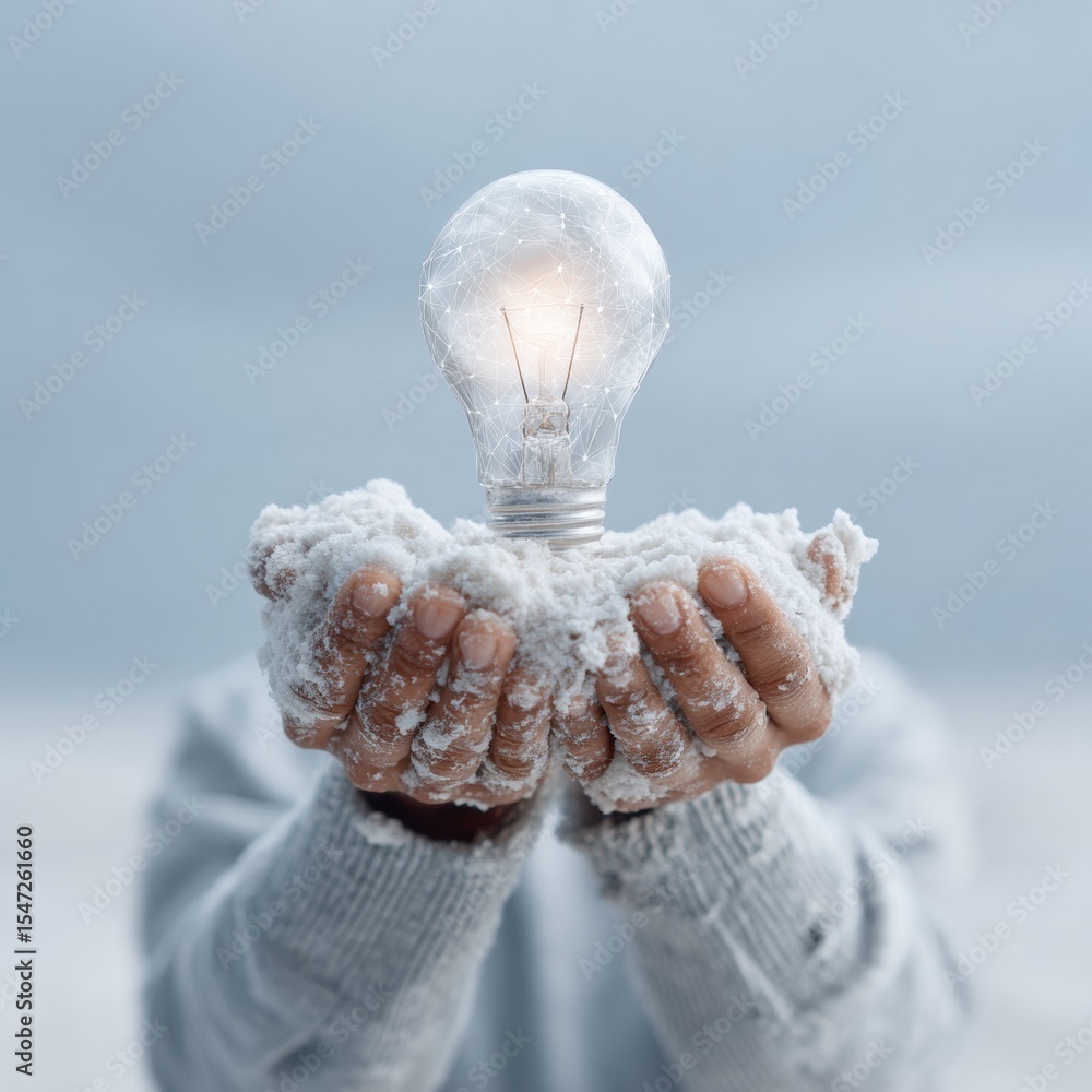 Aufkleber innovative business concept with glowing light bulb and digital network in hands, symbolizing strate