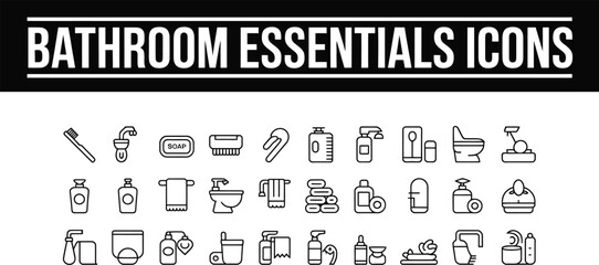 Bathroom essentials icons isolated on white background