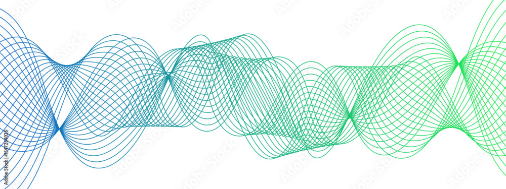 Aufkleber Abstract wave background with smooth, interwoven lines forming a fluid, oscillating pattern. Sense of rhythm and motion, resembling frequency waves or digital soundwaves.