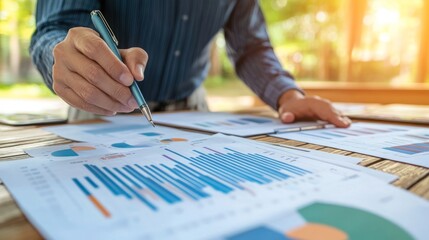 Person reviewing business reports outdoors