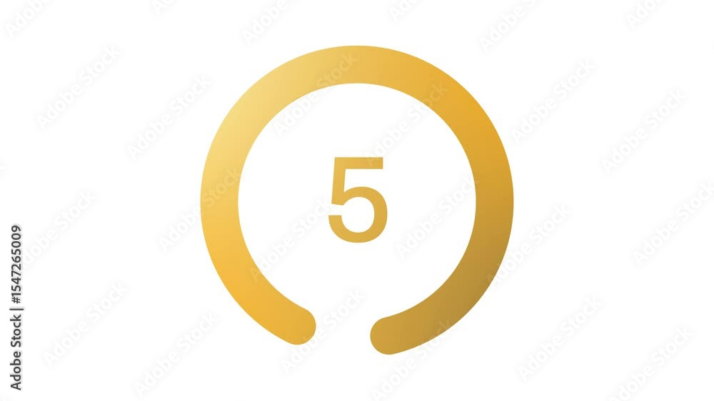 Poster 10-second gold circular countdown timer on a white background, featuring a stylish smooth-tailed lin