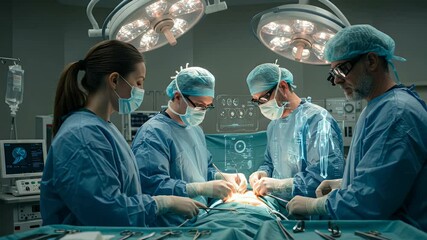 Surgical team in a modern operating room using augmented reality - Powered by Adobe