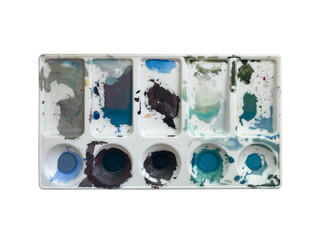 Palette with paints isolated on white background.
