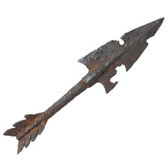 Ancient rusty arrow isolated on transparent background shows history