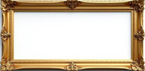 Simple antique gold frame, clean lines, white background , art, retro
