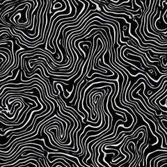 Obraz premium Abstract black and white topographic line pattern with wavy organic curves creating seamless repeating background for modern surface design and textile prints.