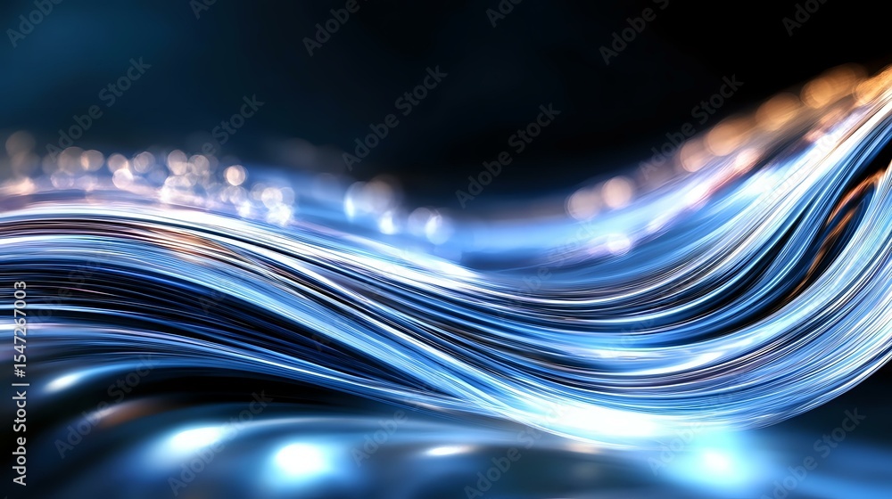 Aufkleber Glowing blue waves with luminous light effects on dark background create dynamic flowing motion pattern with smooth curved lines and bokeh elements.