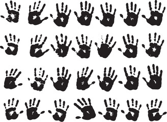 Black handprints on white background