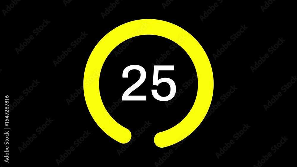 Poster 30-second yellow and white circular countdown timer on a black background, featuring a stylish smoot