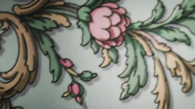 Rococo Floral Ornament: Pastel Pink and Green