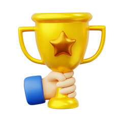 3d set hand holding trophy celebrate winners with golden cup, prize winners or champion concept ideas