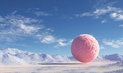 pink plush ball and snow mountian