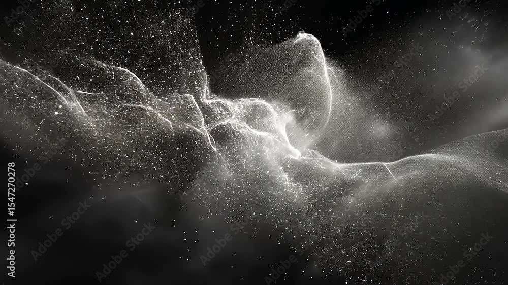 Poster ethereal cloud of particles swirling in a dark space, creating a mystical atmosphere of movement