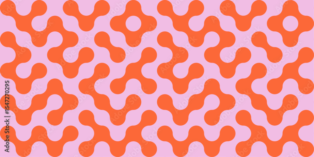Poster seamless retro metaball pattern — abstract 70s style organic dots background in orange and pink