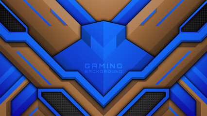 Modern Blue and Brown Gaming Background, High-Tech Esports Screen Backdrop, Gamers Live Stream Banner Template Design