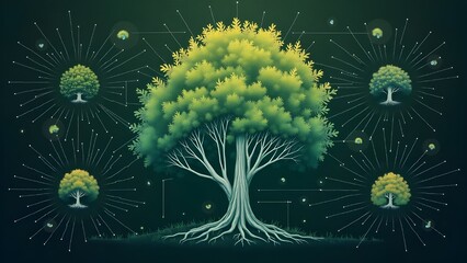a magical green tree in a forest 
