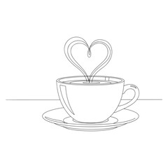 Coffee Cup Heart Shaped Steam Line Art Illustration