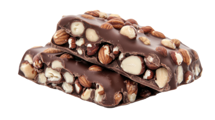 Assorted Nut Chocolate Bars Piled Together on a Transparent Background Ideal for Gourmet Treats