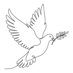 Obraz premium Single Line Drawing Dove Flying Olive Branch Peace Symbol