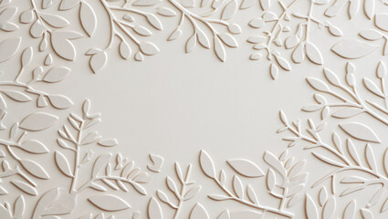Elegant Embossed Floral Frame Cream Texture Background