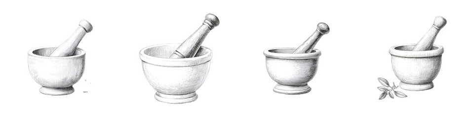 Mortar and Pestle Set: Sketch, Herb Grinder, Traditional Kitchen Tools